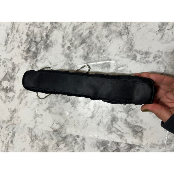 Cache Convertible Black Satin Clutch Bag S Silver Chain Evening Shoulder Purse - Picture 7 of 12
